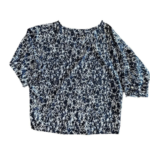 Michael Kors blouse loose fit, slits on shoulders blue & white marble pattern - Picture 1 of 8